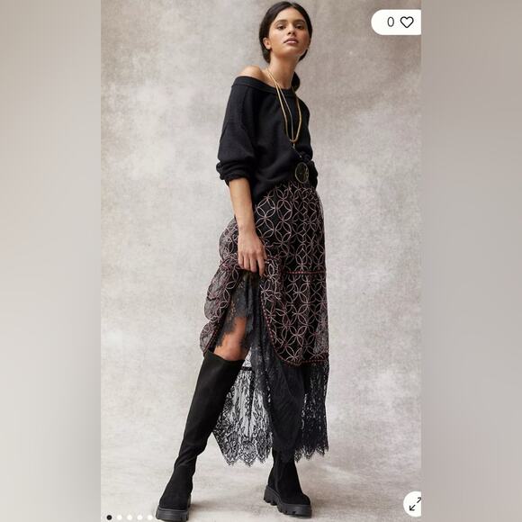 Anthropologie Dresses & Skirts - Bl-nk London Anthropologie Lace Tulle Maxi Skirt Size Small Dark Romantic Ferry